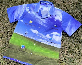 Frutiger aero button-up | Classic, windows, screensaver, short sleeve, all-over print, web core