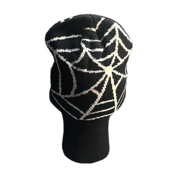 Spider Web Beanie Jacquard Knit, Goth, All-over Print, Black 