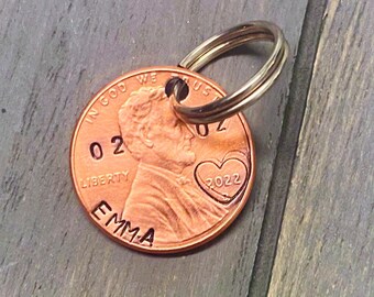 Personalized Hand Stamped Bridal Penny Gift // Lucky Penny Keychain with Personalized Name // Customized Lucky Penny Gift // Sober Penny