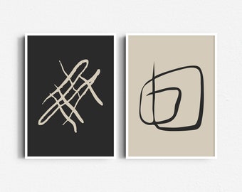 Black and Beige Abstract Line Art Set of 2 Posters, Printable Wall Art, Abstract Design Prints, Minimalist Art Prints, Personalized Gifts