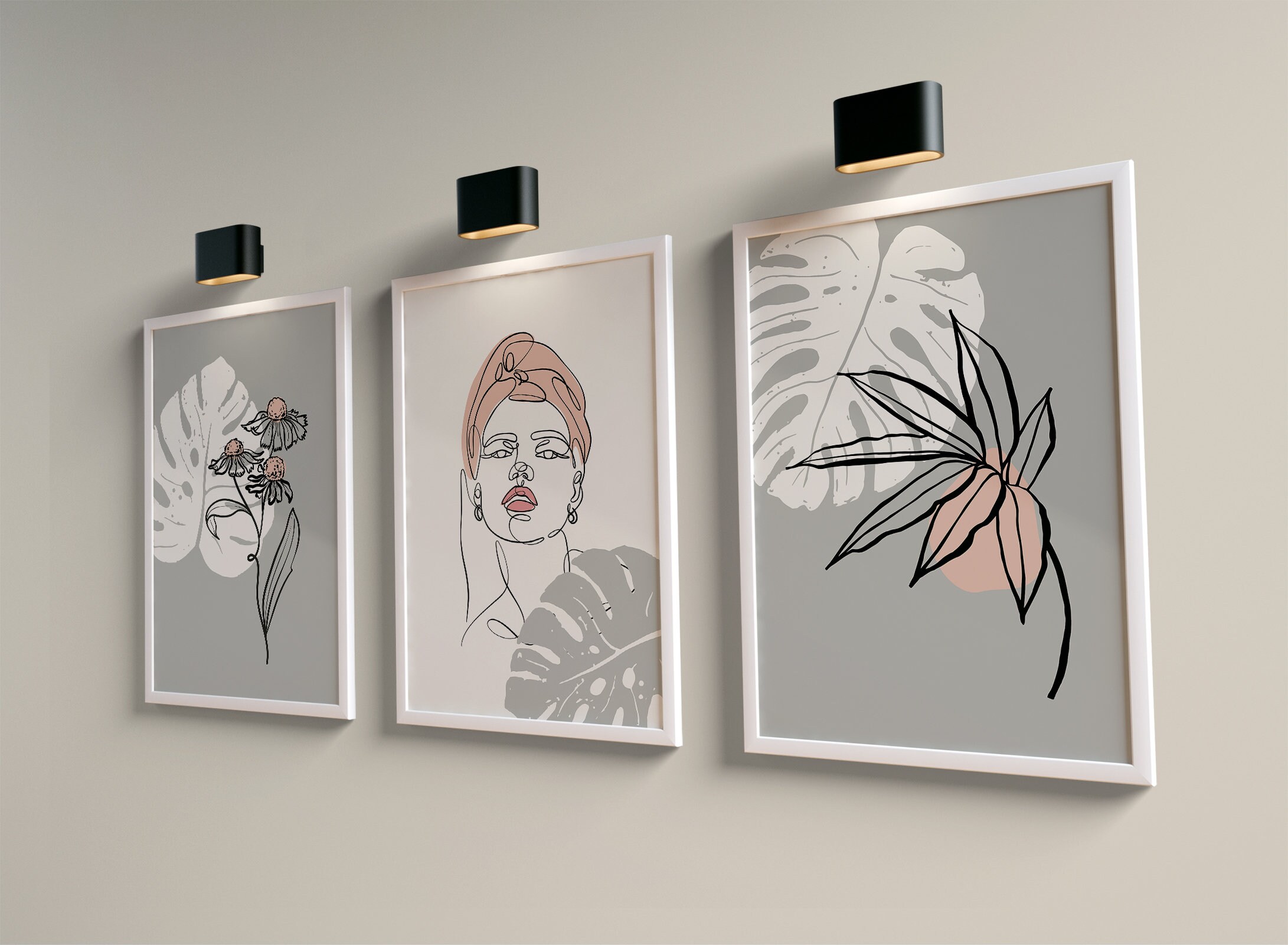 Line Art Woman Printable Art Prints, Positive Wall Decor Set of 3 ...