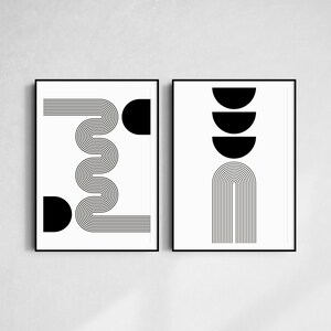 Circular Line Art Set of 2 Prints, Minimal Black Wall Art, Abstract Art Home Decor, Digital Download Prints, Geometric Printable Wall Art