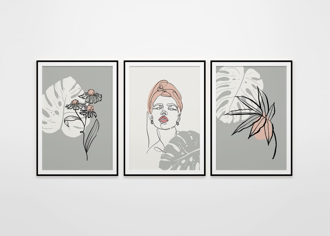 Line Art Woman Printable Art Prints, Positive Wall Decor Set of 3 ...