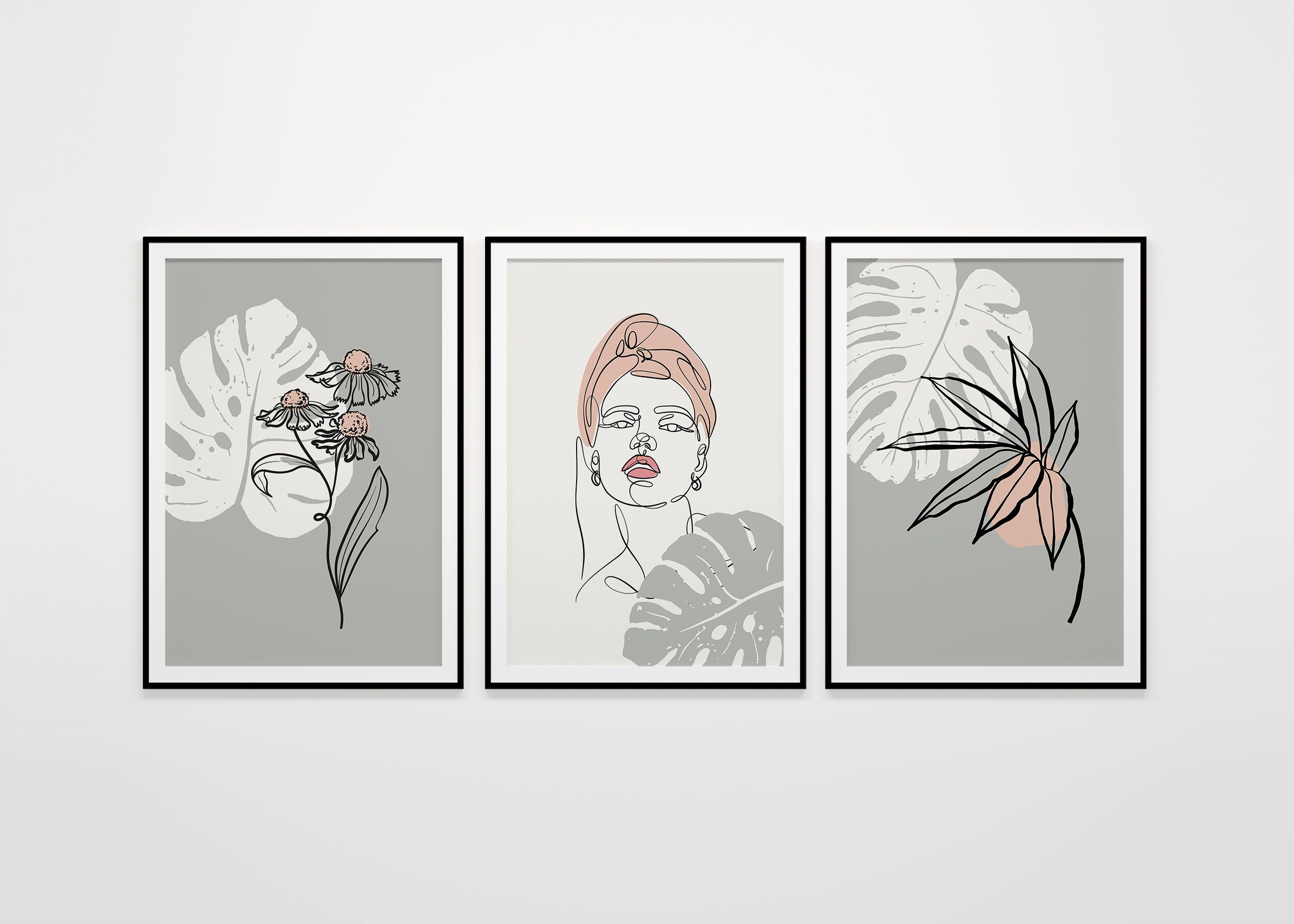 Line Art Woman Printable Art Prints, Positive Wall Decor Set of 3 ...