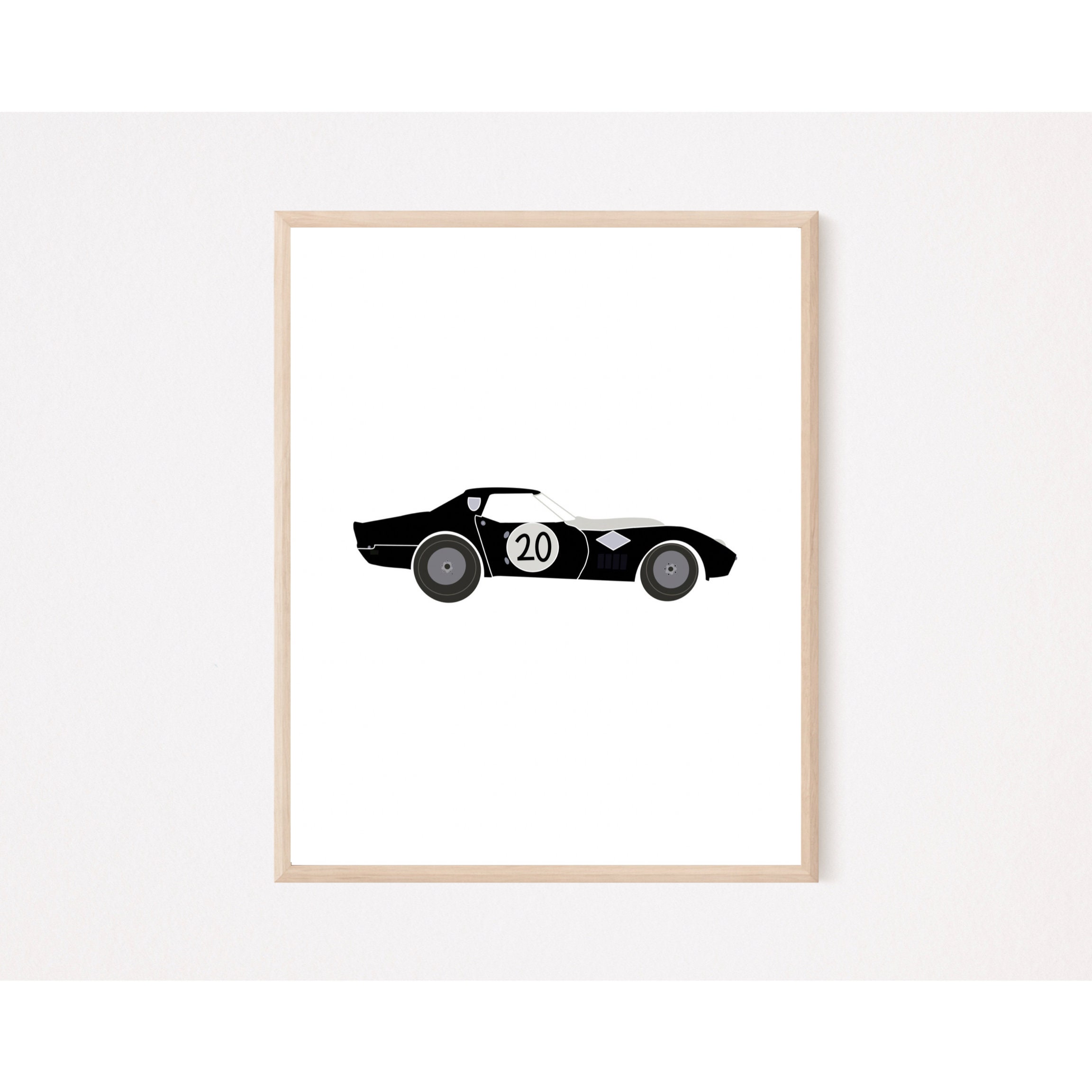 Black and White Race Car Prints set of 4 Etsy