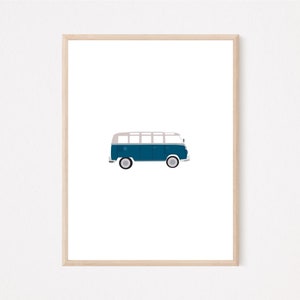 Blue Bus Art Print: Vintage Van Wall Decor (Digital Download)