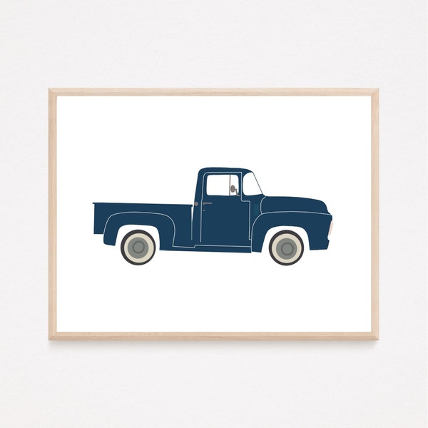 Blue Vintage Truck Digital Art Print, Classic Red Truck, Car Prints for Nursery, Truck Art for Kids Room, Car Nursery Theme, Car Kids Theme