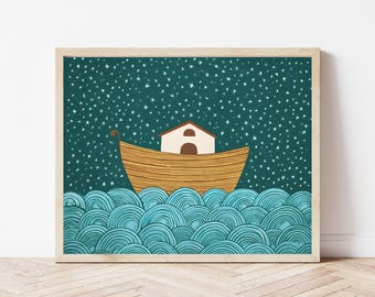Noachs ark kinderkamerprint | Vintage bijbelverhaalkunst (digitale download)