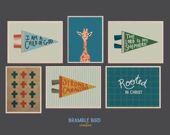 Vintage christelijke schriftafdrukset | Baby- en kinderkamerdecoratie (digitale download)