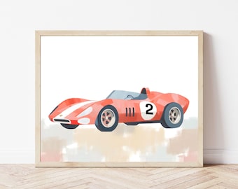 Red Race Car Nursery Art | Vintage Sports Car Illustration (Digital Download)