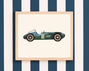 Vintage Green Race Car Print | Retro Nursery Wall Art (Digital Download)