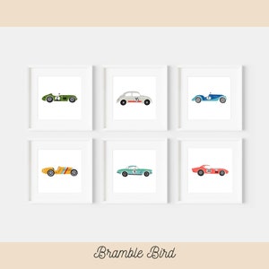 Bundle! Six Vintage Race Car Bundle, Nursery Digital Art Print, Classic Car Art for Nursery or Kids Room, Vintage Car Print, Classic Car