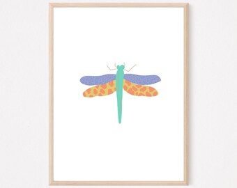 Dragonfly Digital Print, Yellow and Purple dragonfly download, dragonfly art, dragonfly wall decor, dragonfly hanging decor, art for nursery