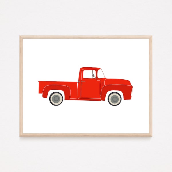 Red Vintage Truck Digital Art Print, Classic Red Truck, Car Prints for Nursery, Truck Art for Kids Room, Car Nursery Theme, Car Kids Theme