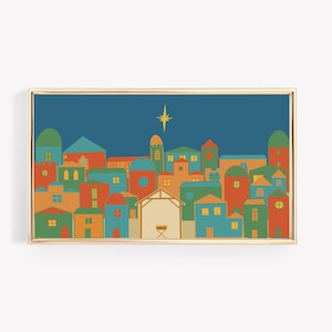 Arte colorida de presépio: impressão minimalista de Belém (download digital)