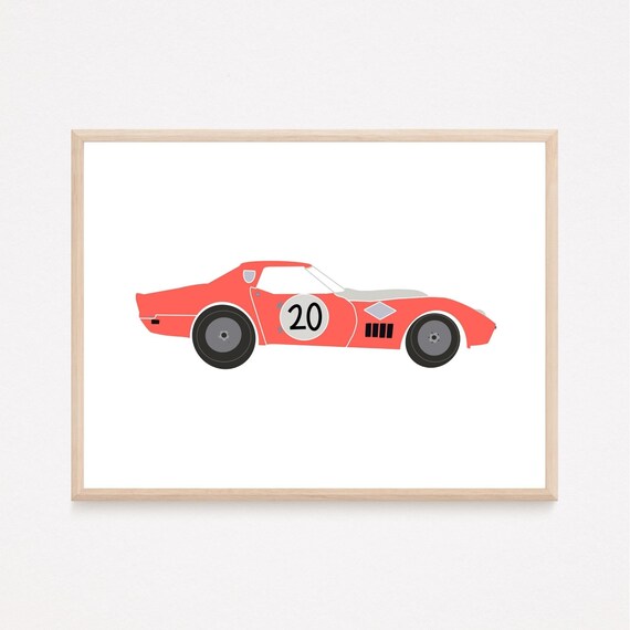 Vintage Red Race Car Nursery Digital Art Print Classic Car Etsy