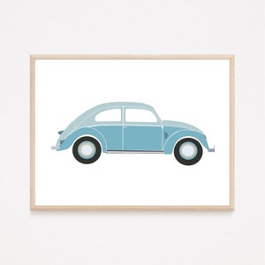 Blue Car Art Print: Vintage Kids Room Decor (Digital Download)
