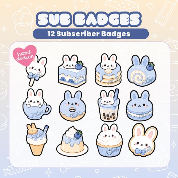 Bunny  Sweet Treats Sub Badges | Kawaii Bakery Subscriber Badge Set