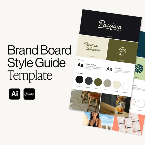 One Page Brand Guidelines One Page Brand Kit Canva Template Adobe Illustrator Brand Board Canva Template Editable Style Sheet