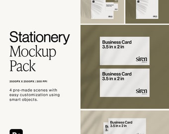 Boho Stationery Mockup: A4 & Business Card, Leaf Shadow (Photoshop Template)