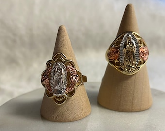 Virgen de Guadalupe Tri-colored Rings, 18K Gold Filled