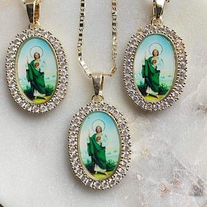 Collar San Judas CZ, relleno de oro de 18 quilates