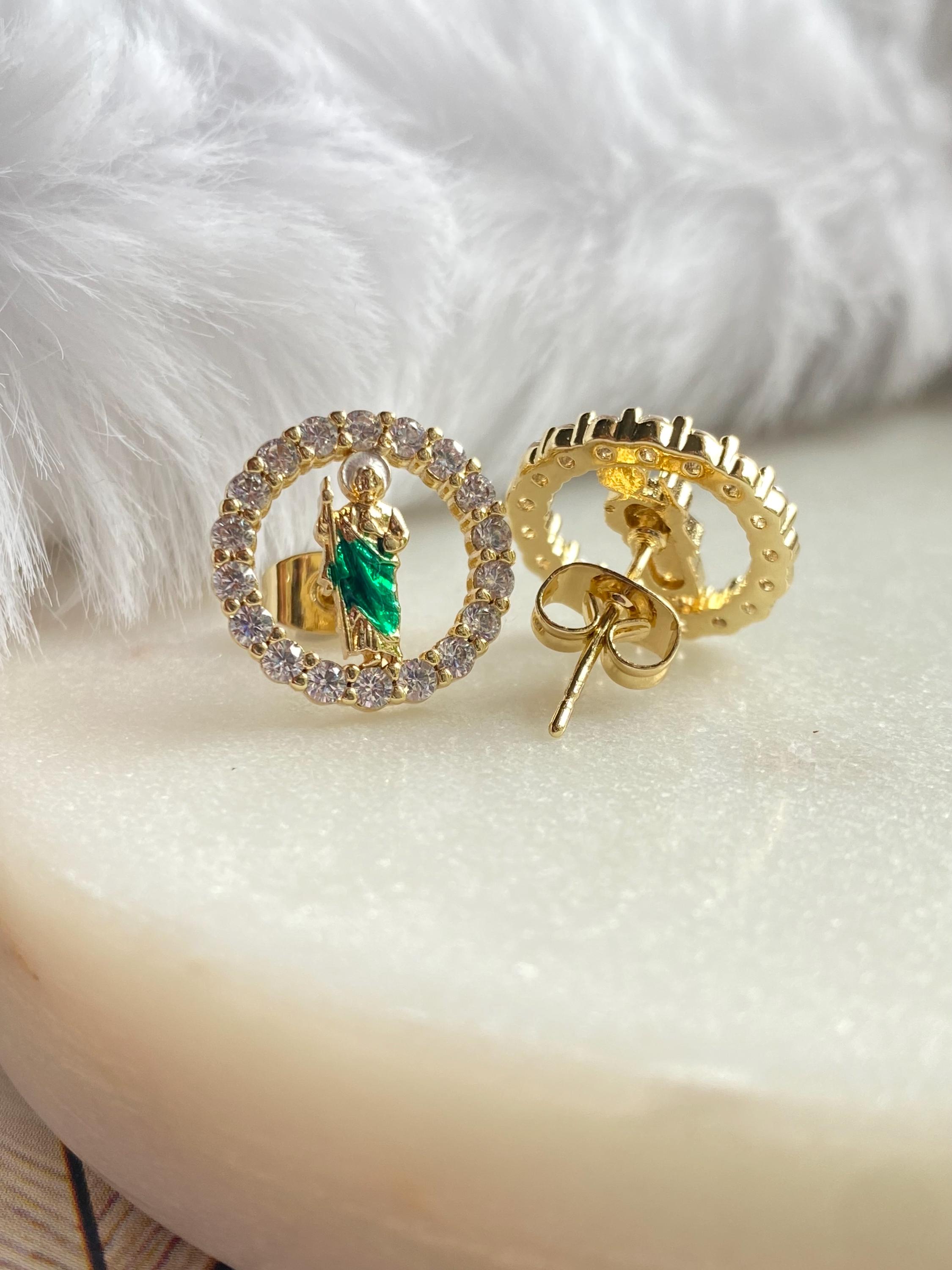 San Judas CZ Stud Earrings, 18K Gold Filled - Etsy
