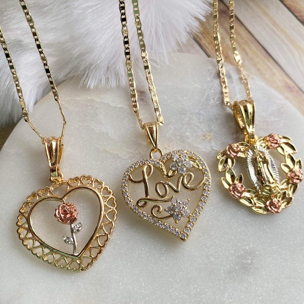 Heart Pendant Necklaces, 18K Gold Filled