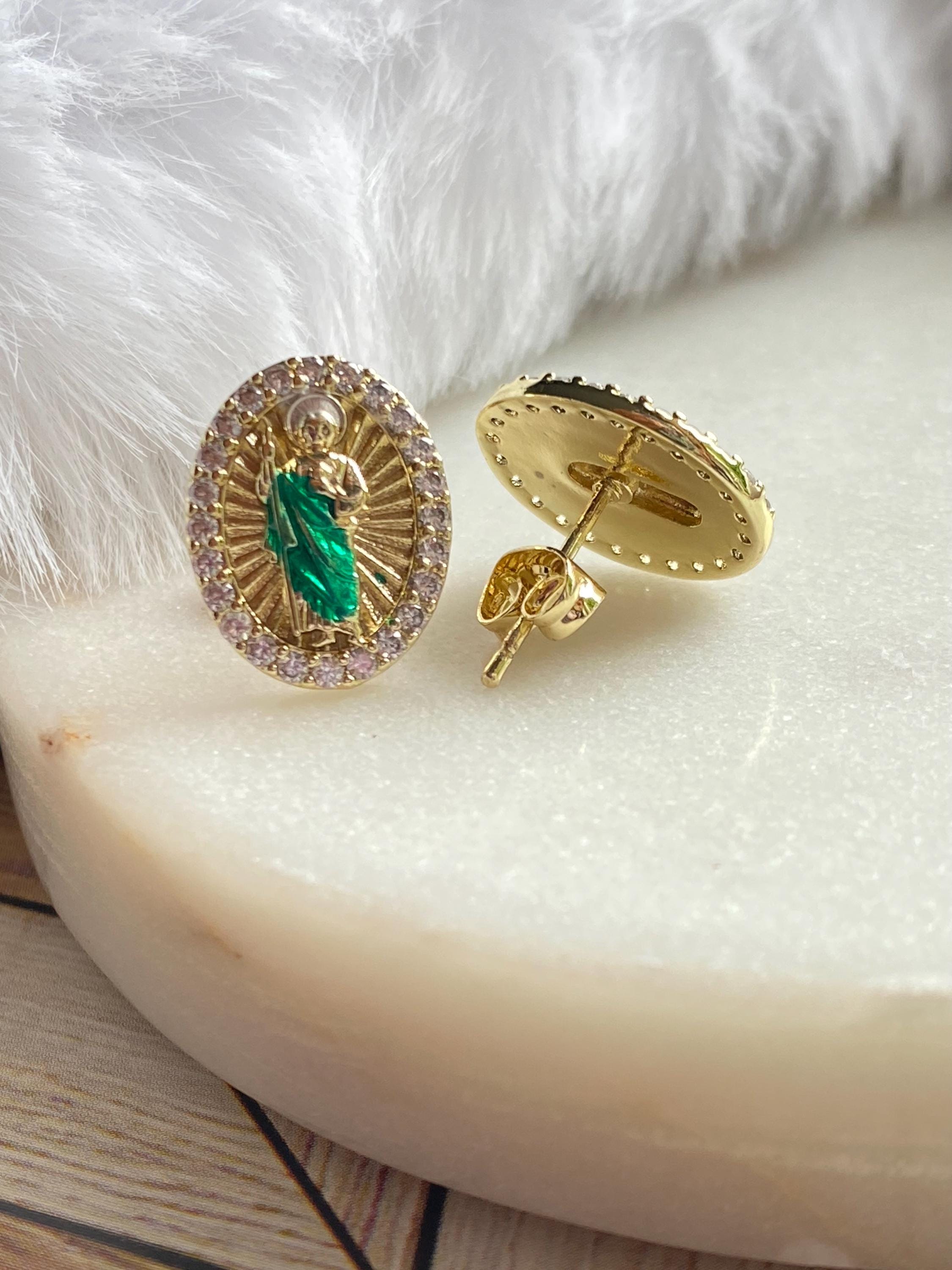 San Judas CZ Stud Earrings, 18K Gold Filled - Etsy