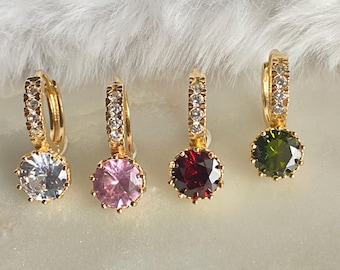 Circular Stone Huggie Earrings, 18K Gold Filled