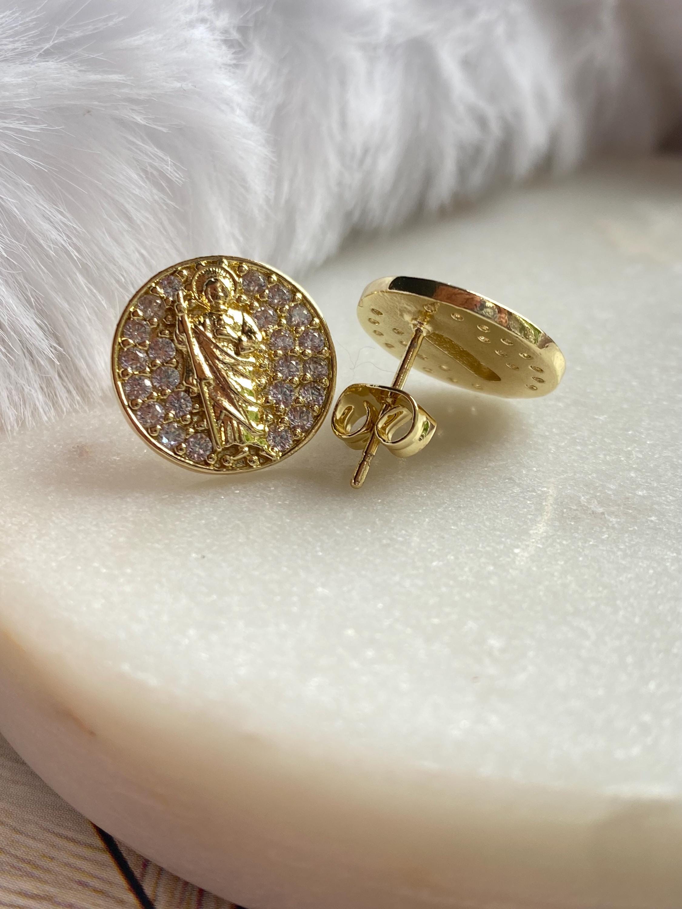 14K Yellow Gold Polished Leaf CZ Post Earrings - 1D1TXA