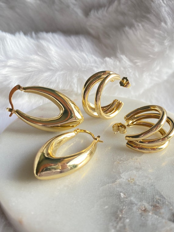 Chunky Gold Earrings, 18K Gold Filled
