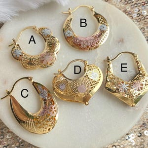 Tricolor Arracada Hoop Earrings, 18K Gold Filled