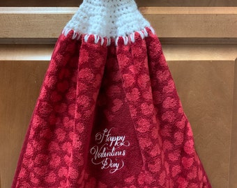 Valentine’s Day crocheted kitchen towel