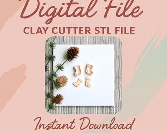 Digital STL File | Christmas Stocking Clay Cutter (2 Piece Set) | Christmas Season Holiday Polymer Clay Cutter | Winter Stud Cutters