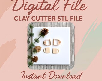 Digital STL File | Mug Clay Cutter (2 Piece Set) | Christmas Polymer Clay Cutter | Seasonal Holiday Clay Cutter | Winter Stud Cutters