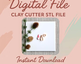 Digital STL File | Gnome Clay Cutter (2 Piece Set) | Christmas Season Holiday Polymer Clay Cutter | Winter Stud Cutters | Embossing Cutter