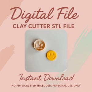 Digital STL File | Smiley Face Polymer Clay Cutter | Happy Face Clay Cutter | Smiley Clay Cutters (Embossing) | Polymer Clay Earring Cutter