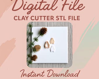 Digital STL File | Penguin Clay Cutter | Christmas Season Holiday Polymer Clay Cutter | Winter Stud Earring Cutters | Embossing Cutter
