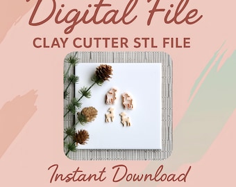 May include: A digital file graphic with the text "Digital File" and "CLAY CUTTER STL FILE". The image shows several small clay cutters in the shape of dogs. The words "Instant Download" are also present.