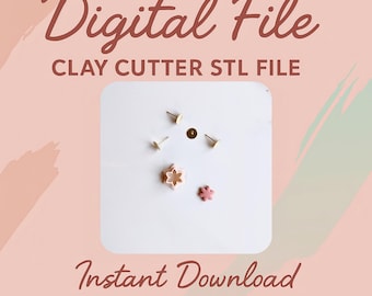 May include: An advertisement for a digital file, featuring the text "Digital File" and "Clay Cutter STL File." The image displays clay cutters and pins on a white surface. The words "Instant Download" are also visible.