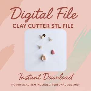 Puede incluir: Imagen de un archivo digital con el texto "Digital File CLAY CUTTER STL FILE Instant Download". La imagen muestra diseños de cortadores de arcilla y el texto "NO PHYSICAL ITEM INCLUDED. PERSONAL USE ONLY".