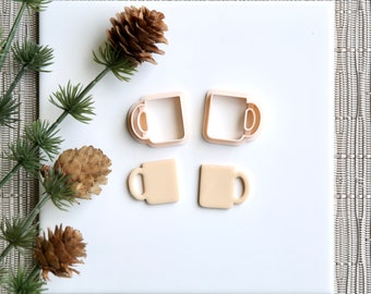 Mug Clay Cutter (2 Piece Set) | Christmas Polymer Clay Cutter | Seasonal Holiday Clay Cutter | Winter Stud Cutters