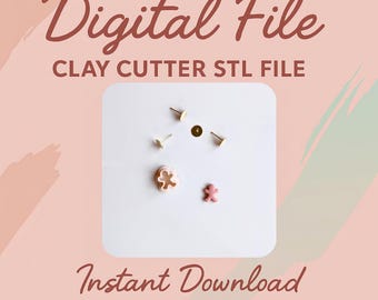 May include: Digital file for a clay cutter STL file. The image shows a white square with small clay cutters and pins. The text "Instant Download" is at the bottom, with the disclaimer "NO PHYSICAL ITEM INCLUDED. PERSONAL USE ONLY."