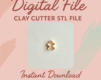 May include: A digital file for a gingerbread man clay cutter. The image features the text "Digital File," "CLAY CUTTER STL FILE," and "Instant Download."