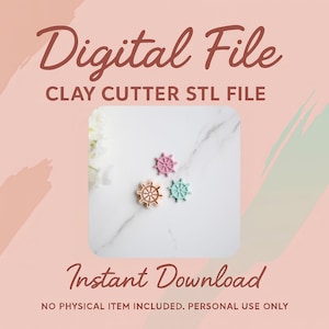 May include: The image displays three colorful clay cutters in the shape of ship wheels. The cutters are in shades of pink, teal, and tan. The text "Digital File" and "Instant Download" are also visible.