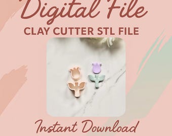 Digital STL File | Tulip Flower Clay Cutter (2 Piece Set) | Floral Clay Cutter | Summer Clay Cutter | Spring Cutter | Stud Cutter