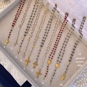 Rosary Cross Necklace, Pearl Rosary, Red Rosary Necklace, and Blue Rosary Necklace, Moonstone Beaded Rosary with Magnetic Clasp, 18k Gold