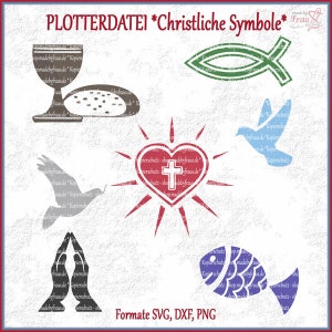 Plotter file * Christian symbols set - 7 motifs | svg png dxf | Symbols communion | conformation | Baptism | Believe