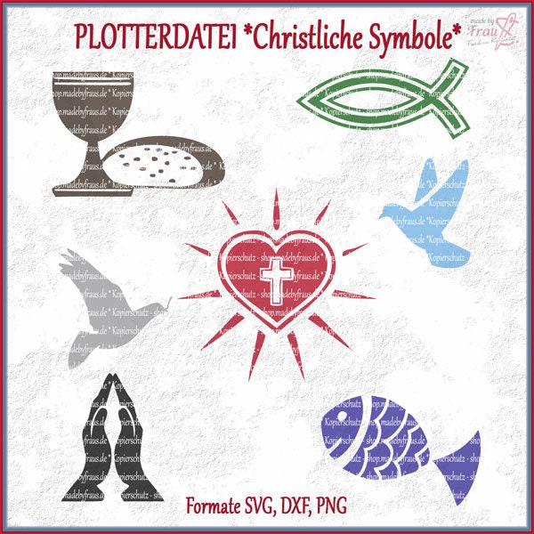 Plotterdatei * Christliche Symbole Set  - 7 Motive | svg png dxf | Symbole Kommunion | Konformation | Taufe | Glaube